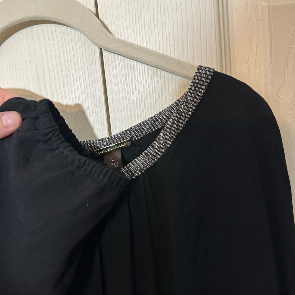 Dana Buchman Women’s Size L Knit Lined Black Pleated Crewneck Blouse Back Zipper - Picture 6 of 8